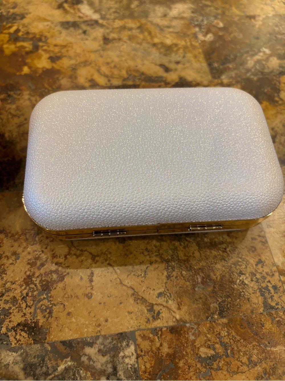 Jessica Simpson Silver Metal Minaudiere Box Clutch